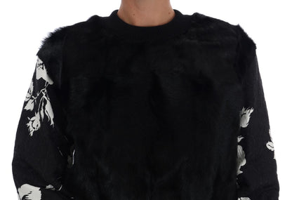 Pull en fourrure noire à brocart floral Dolce &amp; Gabbana