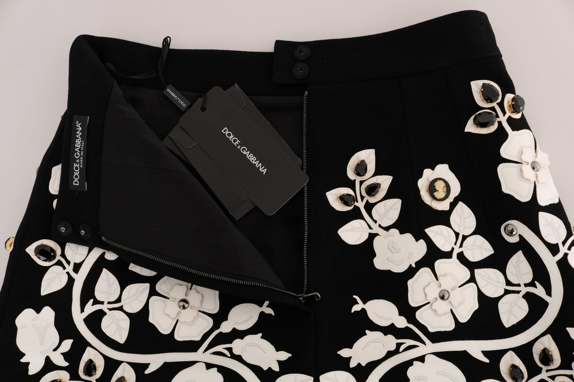 Jupe crayon baroque à fleurs noires et blanches Dolce &amp; Gabbana