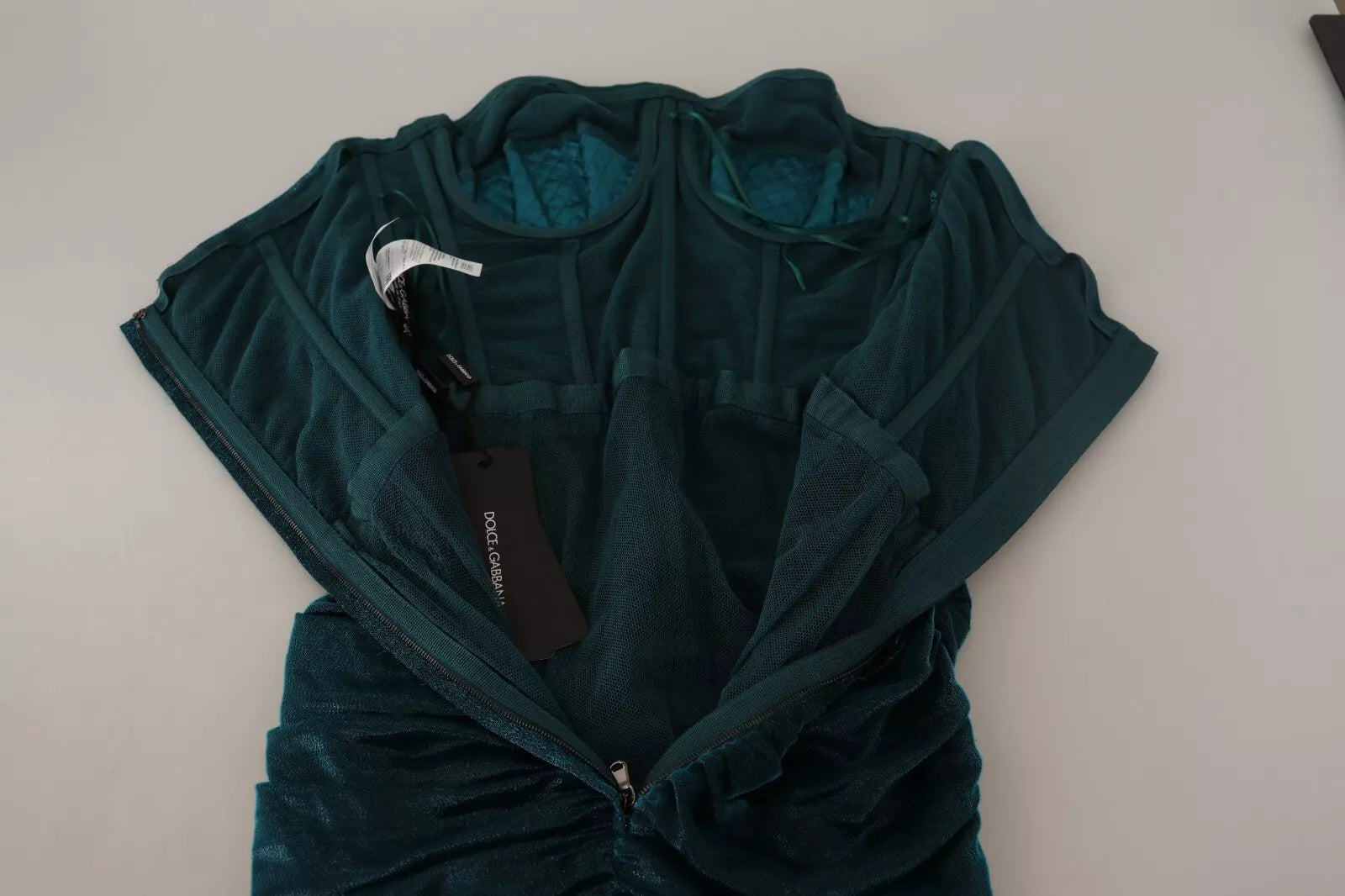 Dolce & Gabbana Turquoise Bustier Bodice Draped Midi Dress by Dolce & Gabbana