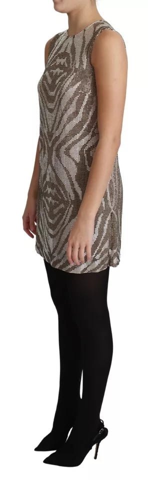 Dolce & Gabbana Brown Crystal Shift Mini Zebra Silver Dress by Dolce & Gabbana