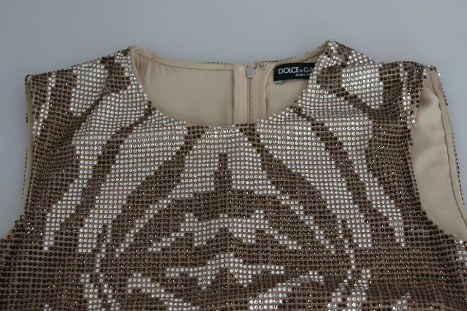 Dolce & Gabbana Brown Crystal Shift Mini Zebra Silver Dress by Dolce & Gabbana