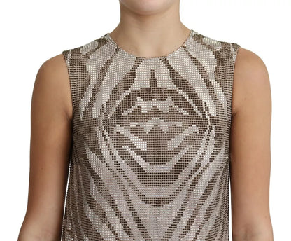 Dolce & Gabbana Brown Crystal Shift Mini Zebra Silver Dress by Dolce & Gabbana