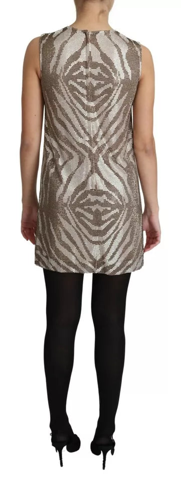 Dolce & Gabbana Brown Crystal Shift Mini Zebra Silver Dress by Dolce & Gabbana