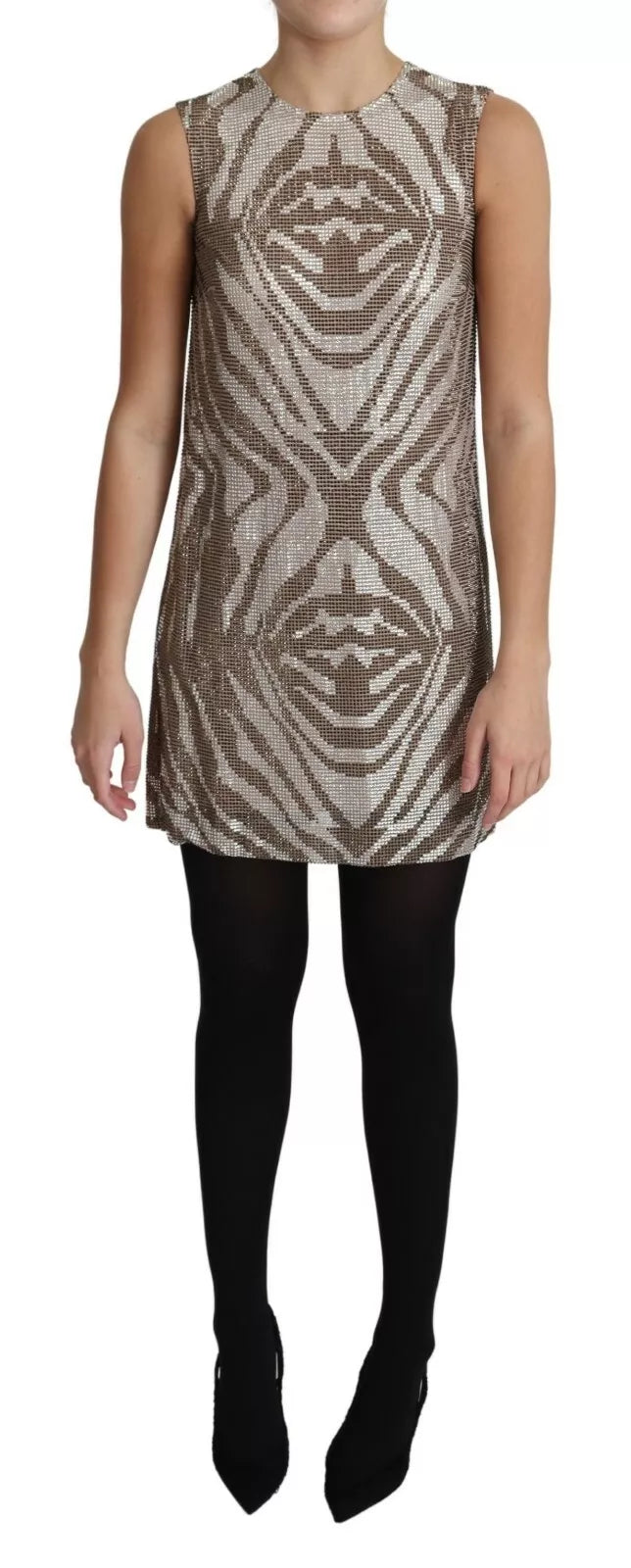 Dolce & Gabbana Brown Crystal Shift Mini Zebra Silver Dress by Dolce & Gabbana