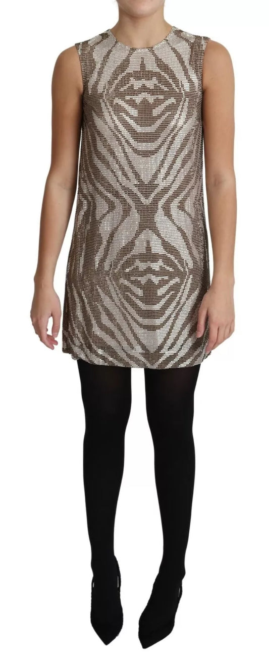 Dolce & Gabbana Brown Crystal Shift Mini Zebra Silver Dress by Dolce & Gabbana