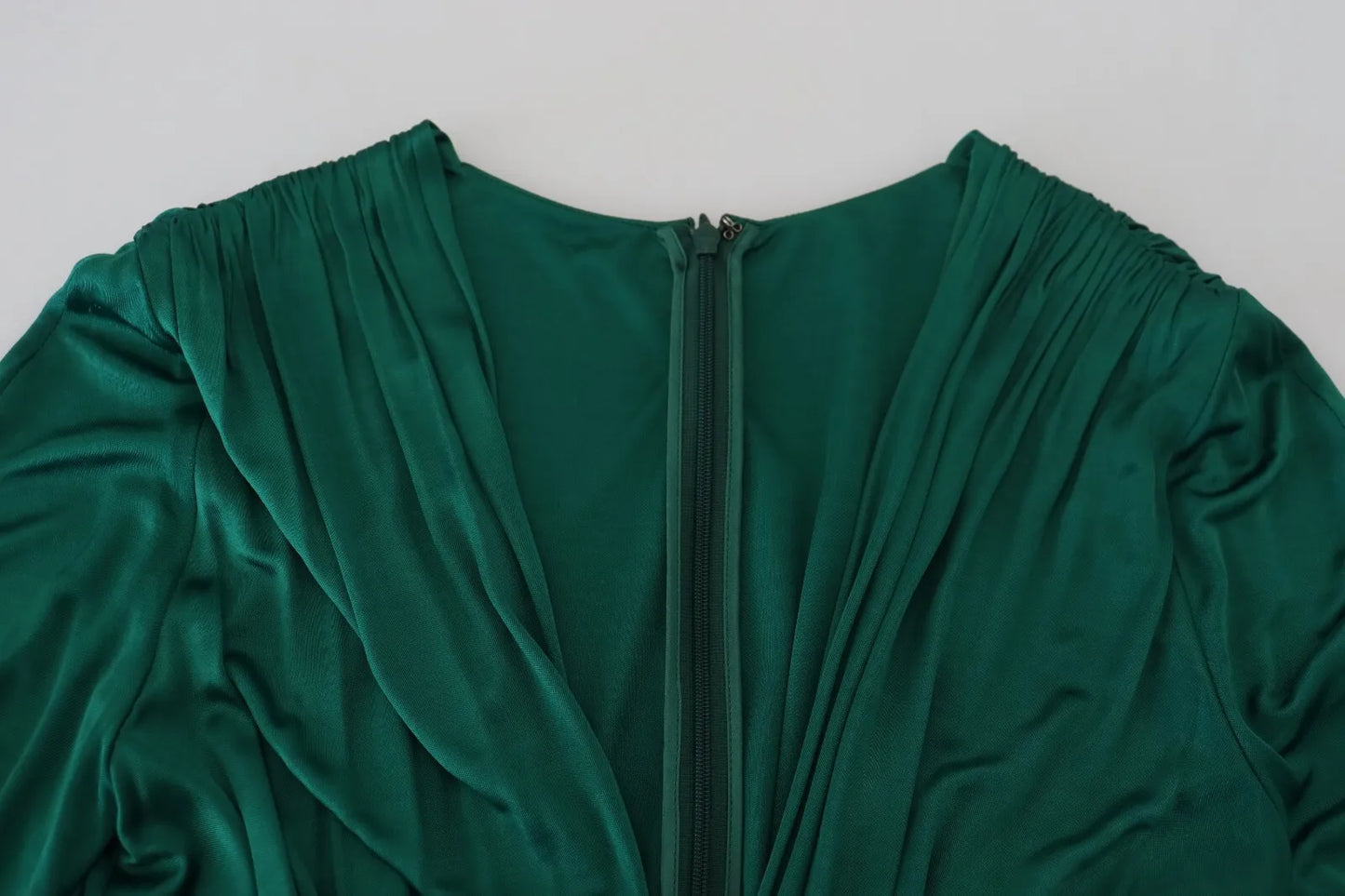 Dolce & Gabbana Dark Green Viscose Long Sleeve Midi Dress by Dolce & Gabbana