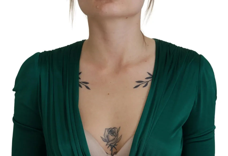 Dolce & Gabbana Dark Green Viscose Long Sleeve Midi Dress by Dolce & Gabbana