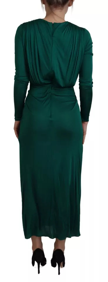 Dolce & Gabbana Dark Green Viscose Long Sleeve Midi Dress by Dolce & Gabbana