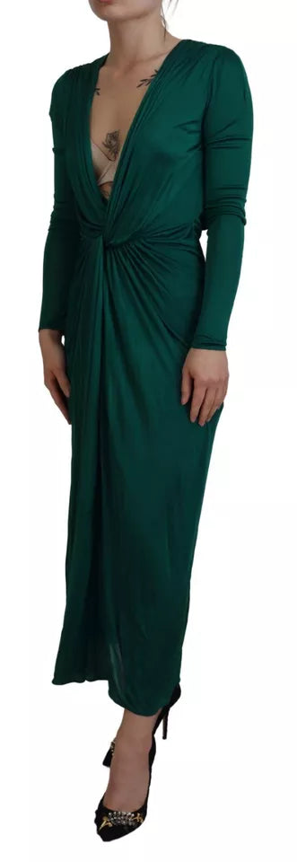 Dolce & Gabbana Dark Green Viscose Long Sleeve Midi Dress by Dolce & Gabbana