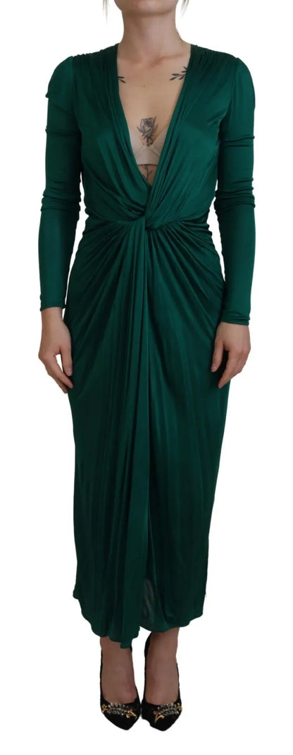 Dolce & Gabbana Dark Green Viscose Long Sleeve Midi Dress by Dolce & Gabbana