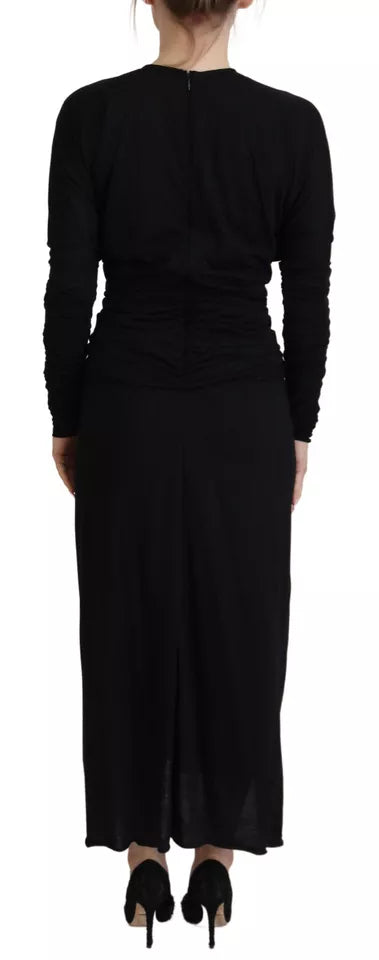 Dolce & Gabbana Black Sheath Midi Gown Wool Wrap Dress by Dolce & Gabbana