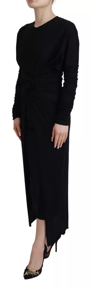 Dolce & Gabbana Black Sheath Midi Gown Wool Wrap Dress by Dolce & Gabbana