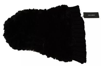 Dolce & Gabbana Black Silver Fox Fur Cashmere Hooded Scarf by Dolce & Gabbana