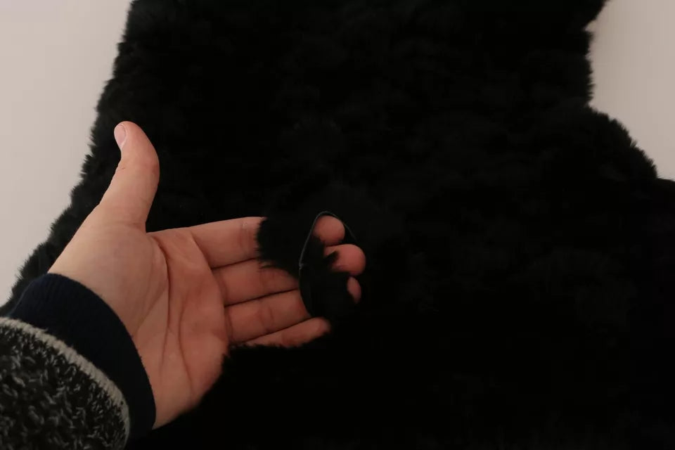 Dolce & Gabbana Black Silver Fox Fur Cashmere Hooded Scarf by Dolce & Gabbana