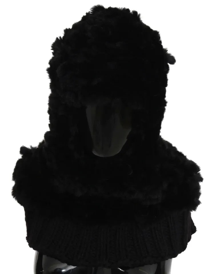 Dolce & Gabbana Black Silver Fox Fur Cashmere Hooded Scarf by Dolce & Gabbana