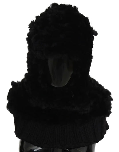 Dolce & Gabbana Black Silver Fox Fur Cashmere Hooded Scarf by Dolce & Gabbana