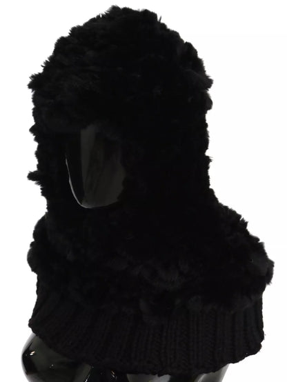 Dolce & Gabbana Black Silver Fox Fur Cashmere Hooded Scarf by Dolce & Gabbana