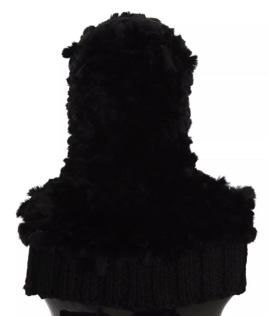 Dolce & Gabbana Black Silver Fox Fur Cashmere Hooded Scarf by Dolce & Gabbana