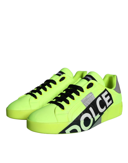 Dolce & Gabbana Neon Green Logo Tape Low Top Sneakers Shoes by Dolce & Gabbana