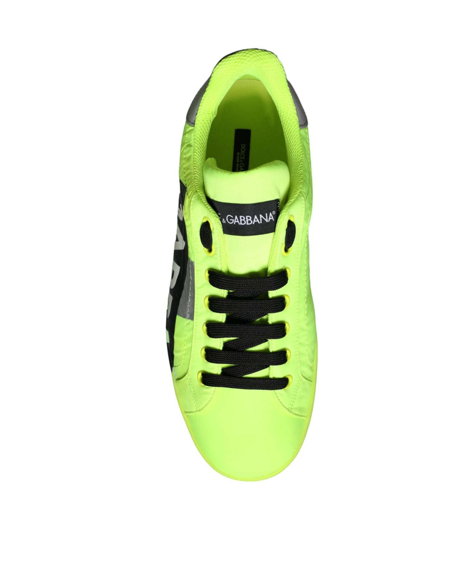 Dolce & Gabbana Neon Green Logo Tape Low Top Sneakers Shoes by Dolce & Gabbana