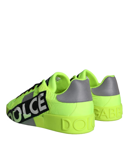 Dolce & Gabbana Neon Green Logo Tape Low Top Sneakers Shoes by Dolce & Gabbana