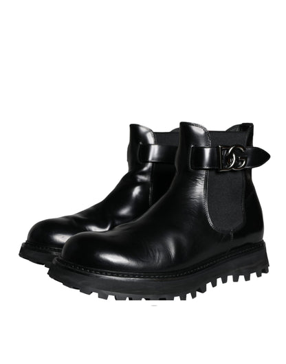 Bottines Chelsea noires Dolce &amp; Gabbana avec ceinture et logo DG pour homme