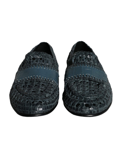Mocassins à enfiler en cuir tressé bleu Dolce &amp; Gabbana pour homme
