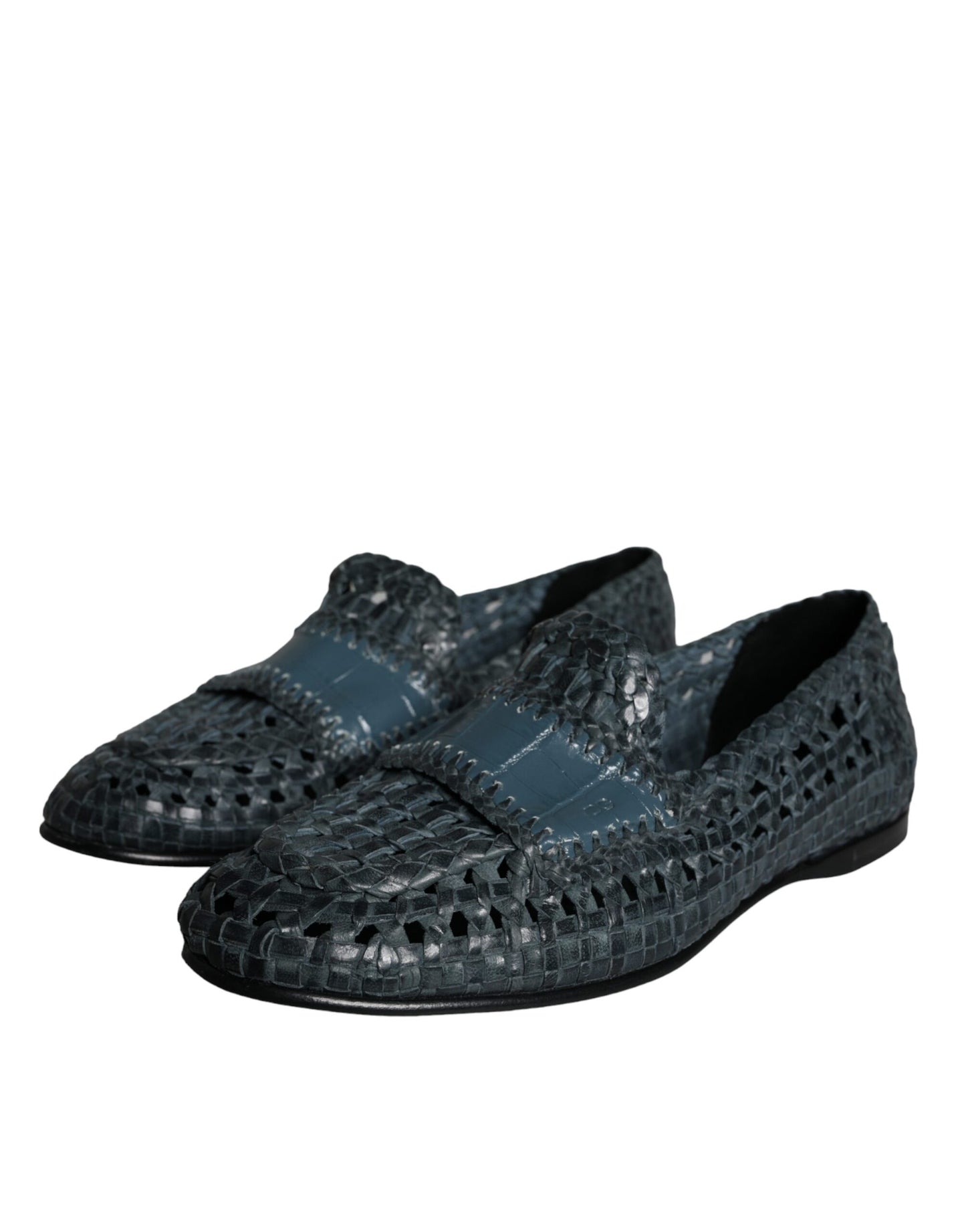 Mocassins à enfiler en cuir tressé bleu Dolce &amp; Gabbana pour homme