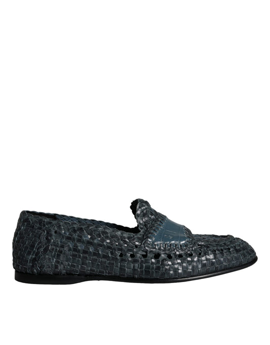 Mocassins à enfiler en cuir tressé bleu Dolce &amp; Gabbana pour homme
