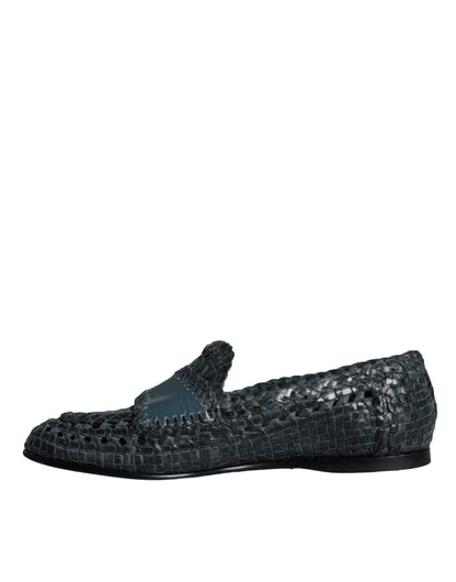 Mocassins à enfiler en cuir tressé bleu Dolce &amp; Gabbana pour homme