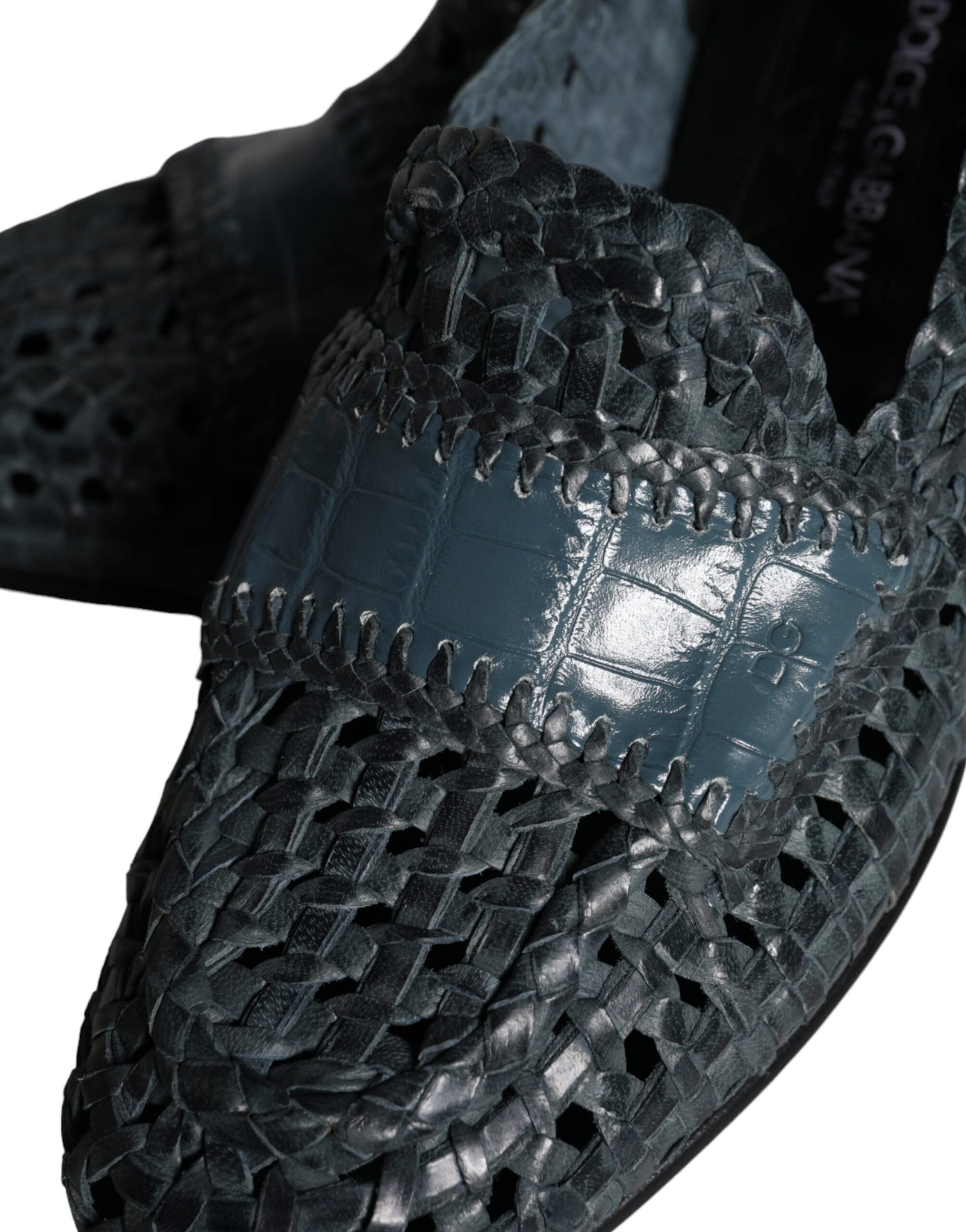 Mocassins à enfiler en cuir tressé bleu Dolce &amp; Gabbana pour homme