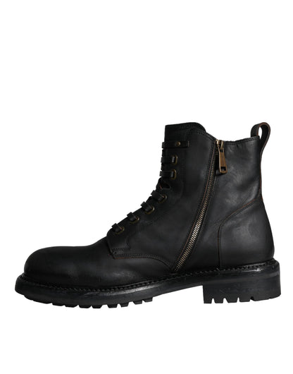 Bottes mi-mollet noires à lacets Dolce &amp; Gabbana pour hommes