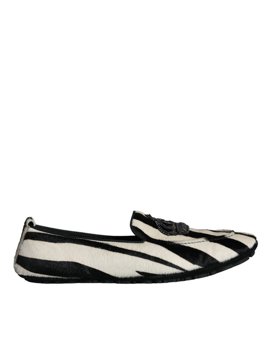 Mocassins à enfiler Dolce &amp; Gabbana en fourrure de veau noire et blanche pour homme