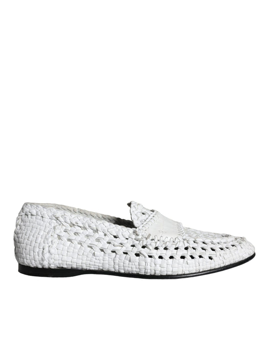 Mocassins à enfiler en cuir tressé blanc Dolce &amp; Gabbana pour homme