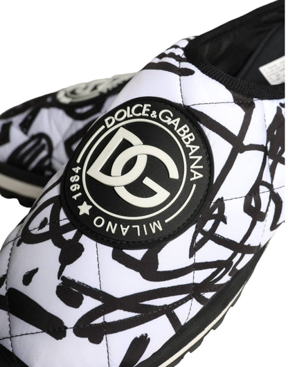 Sandales à logo matelassé noir et blanc Dolce &amp; Gabbana