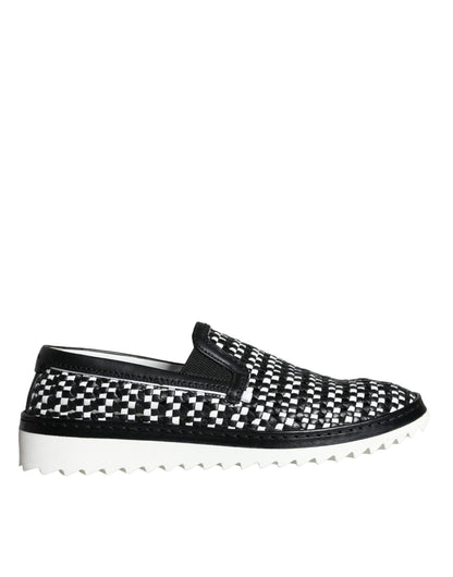 Mocassins à enfiler tissés noirs et blancs Dolce &amp; Gabbana pour homme