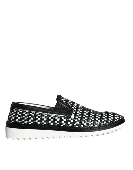 Mocassins à enfiler tissés noirs et blancs Dolce &amp; Gabbana pour homme