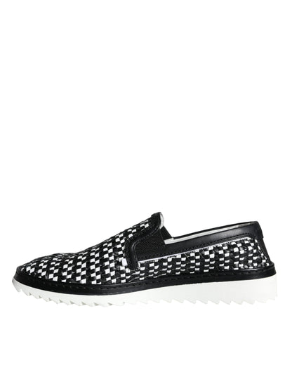 Mocassins à enfiler tissés noirs et blancs Dolce &amp; Gabbana pour homme