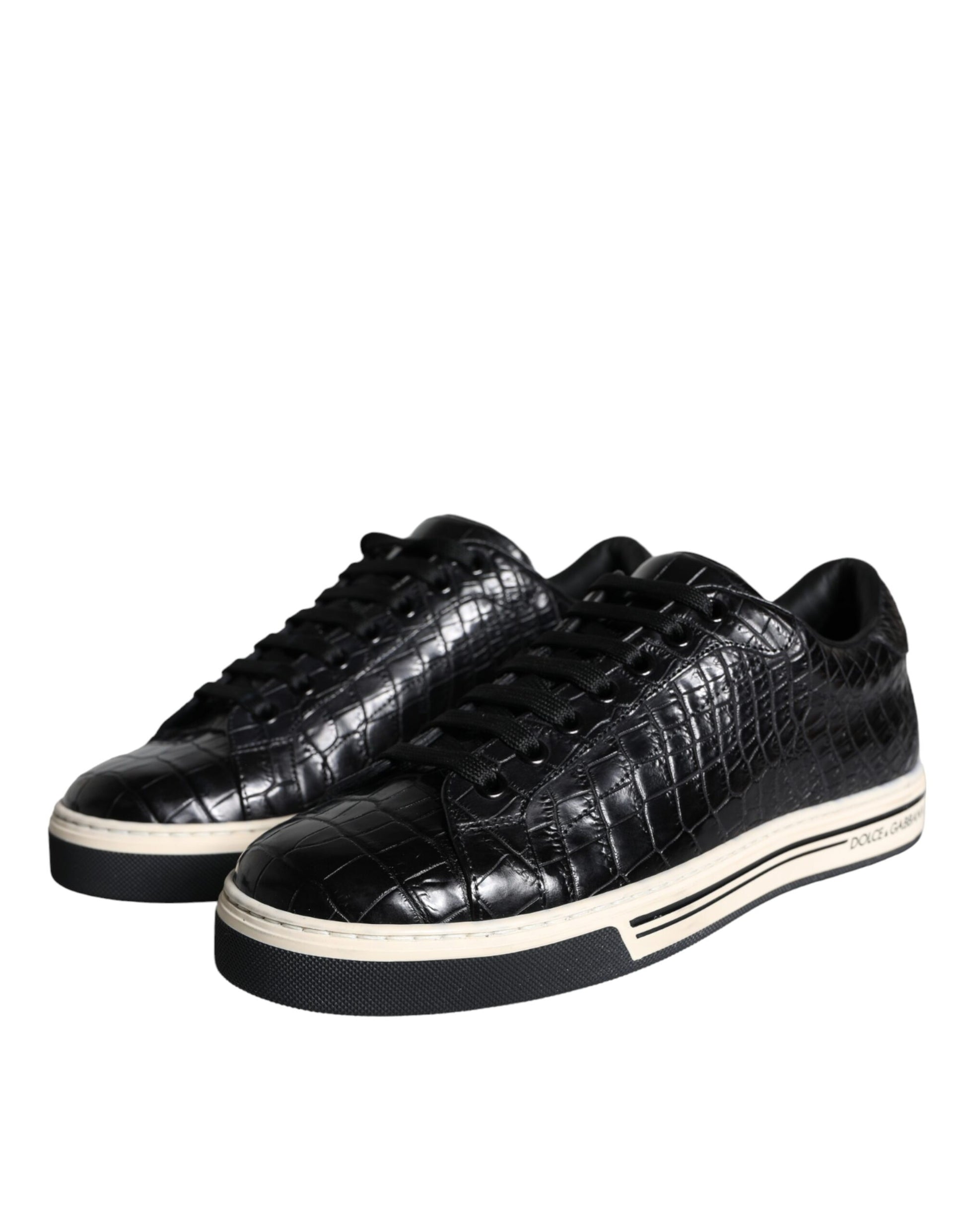 Dolce & Gabbana Black Leather Men Low Top Sneakers Shoes by Dolce & Gabbana