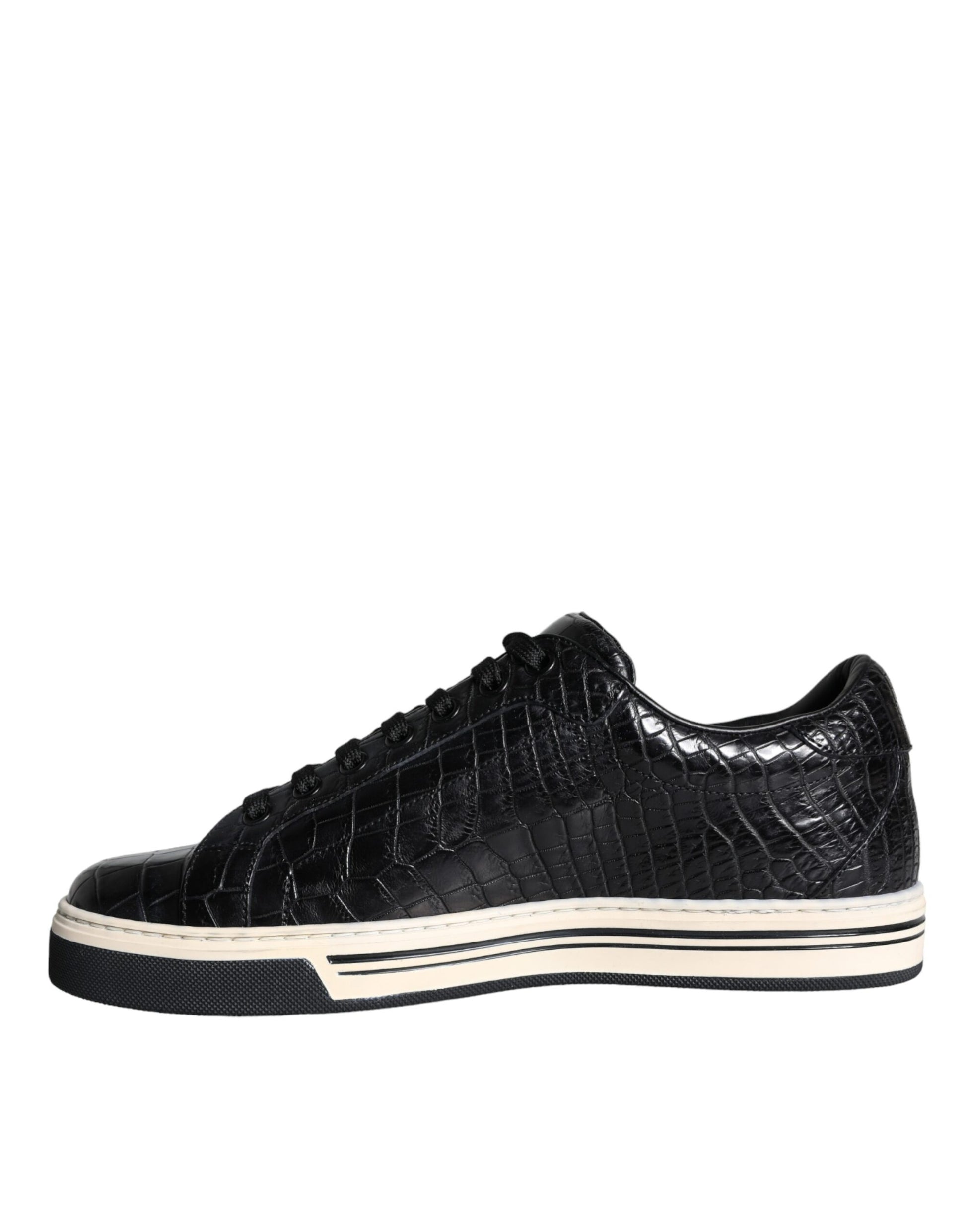 Dolce & Gabbana Black Leather Men Low Top Sneakers Shoes by Dolce & Gabbana