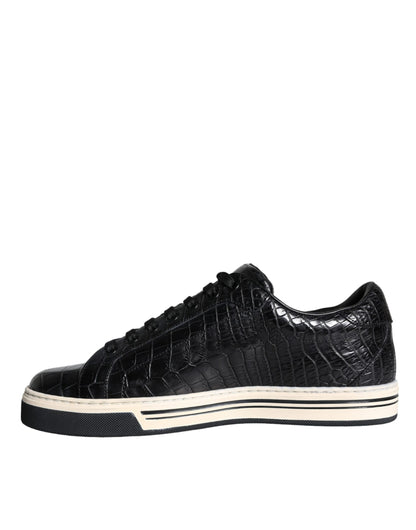 Dolce & Gabbana Black Leather Men Low Top Sneakers Shoes by Dolce & Gabbana