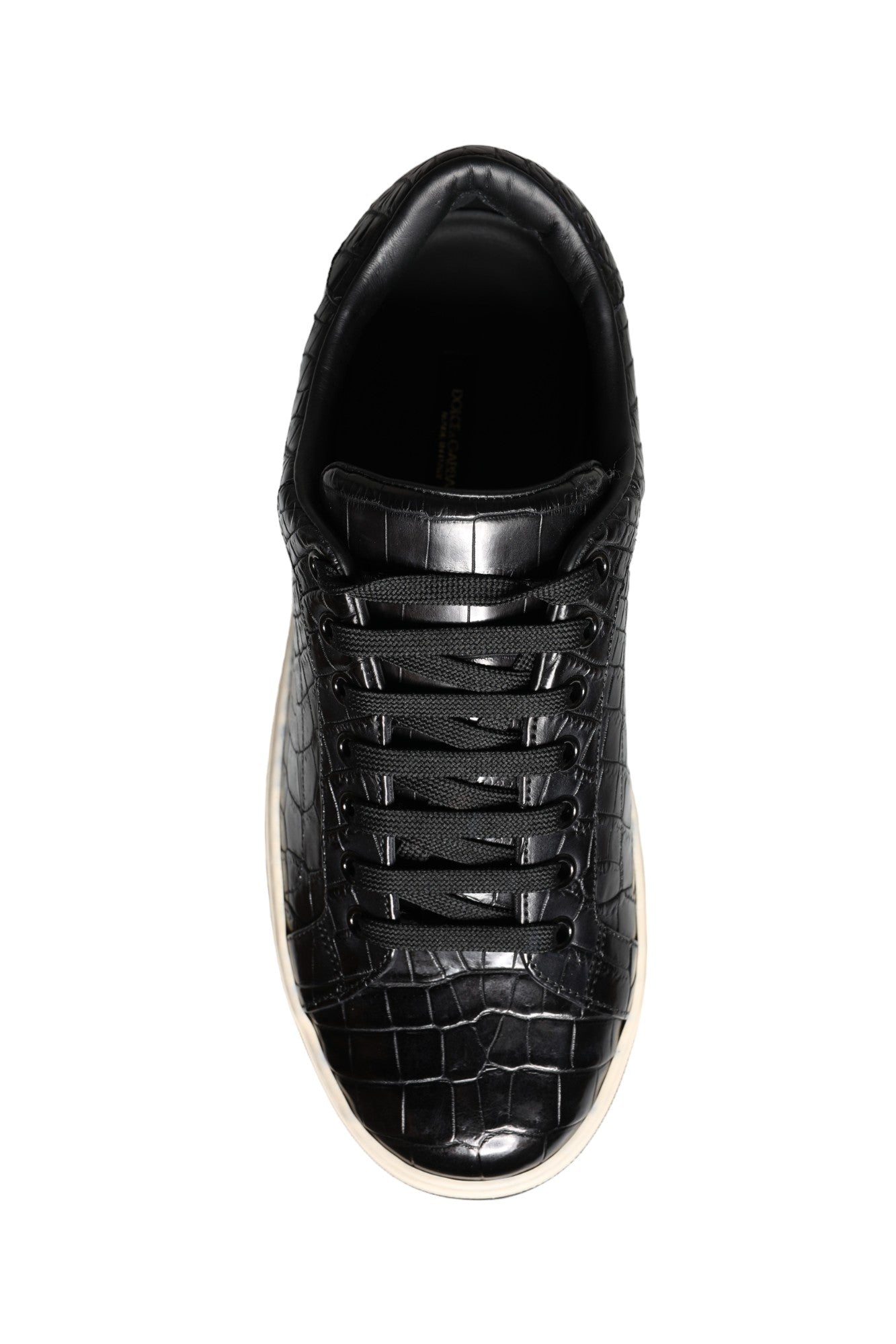 Dolce & Gabbana Black Leather Men Low Top Sneakers Shoes by Dolce & Gabbana