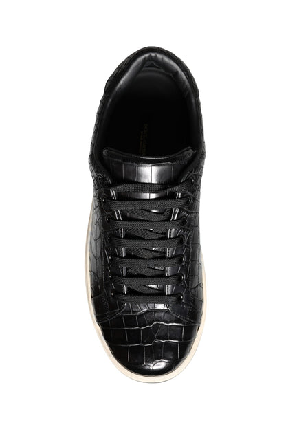 Dolce & Gabbana Black Leather Men Low Top Sneakers Shoes by Dolce & Gabbana