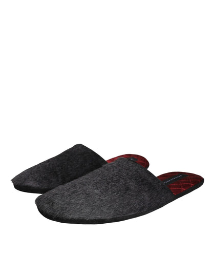 Dolce &amp; Gabbana - Claquettes en fausse fourrure noire - Chaussures à enfiler