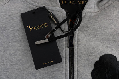 Sweat-shirt à capuche en coton gris élégant de la couture italienne milliardaire