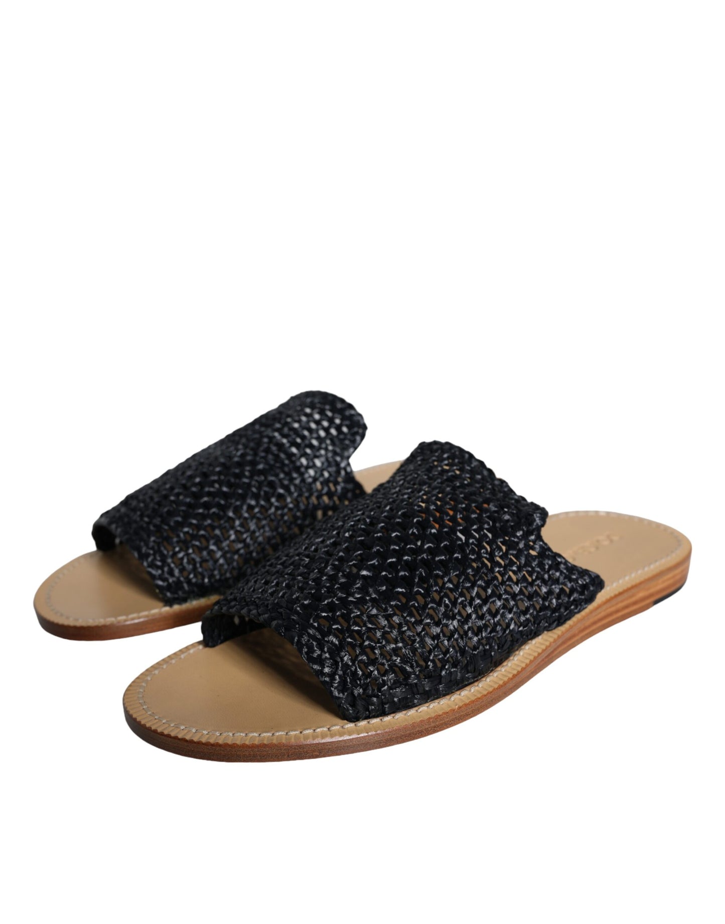 Claquettes en raphia tressé monochrome noir Dolce &amp; Gabbana