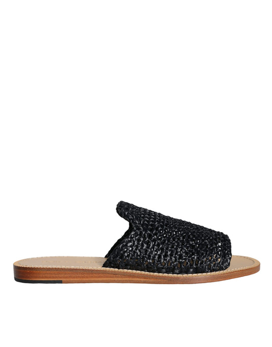 Claquettes en raphia tressé monochrome noir Dolce &amp; Gabbana