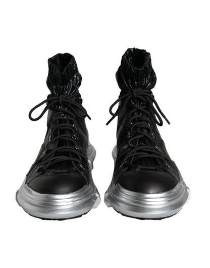 Dolce & Gabbana Black Nylon Galileo High Top Sneakers Shoes by Dolce & Gabbana