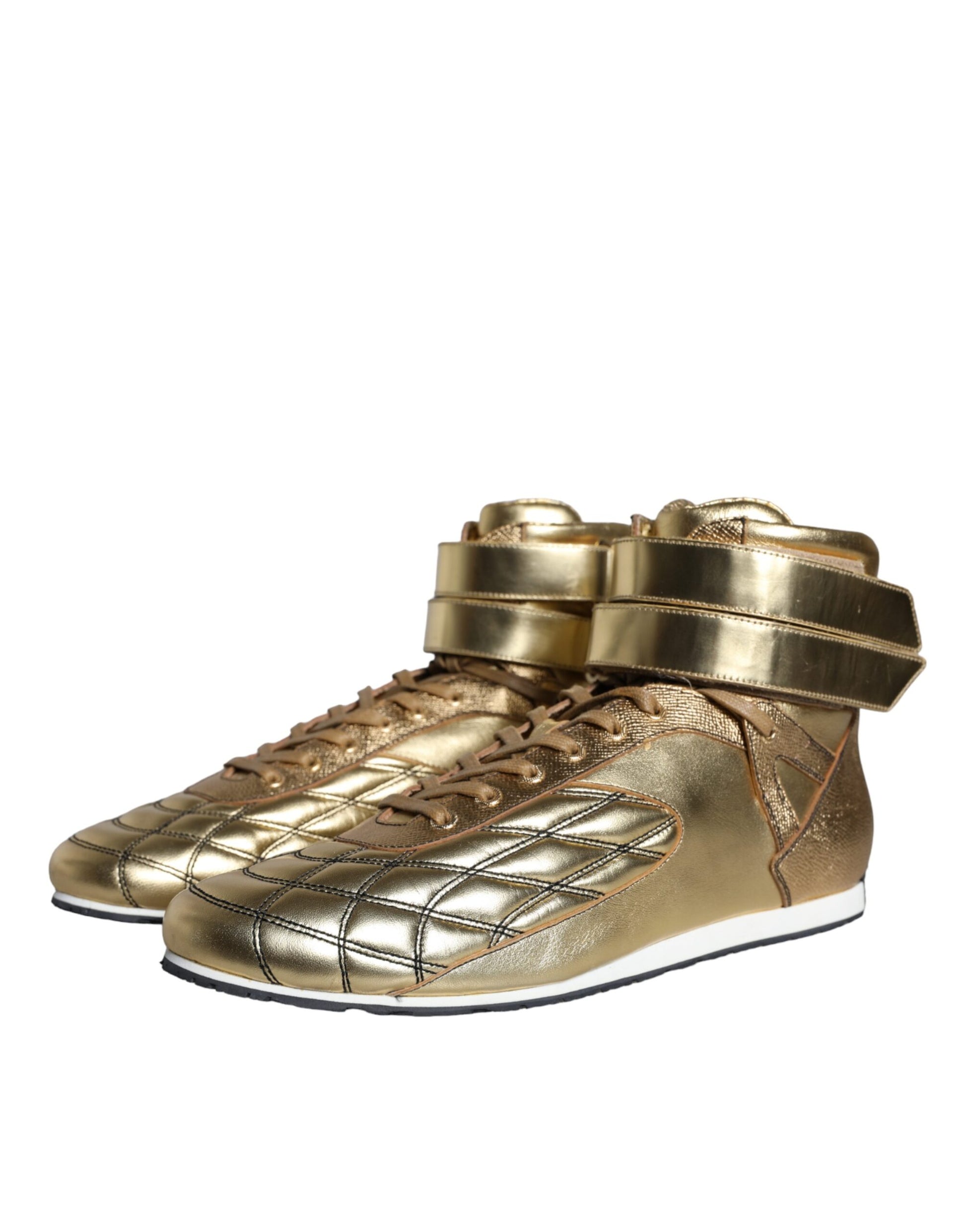 Dolce & Gabbana Gold Leather Sartoria High Top Sneakers Shoes by Dolce & Gabbana