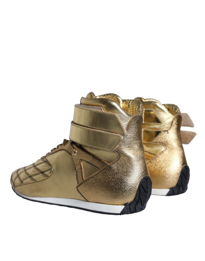 Dolce & Gabbana Gold Leather Sartoria High Top Sneakers Shoes by Dolce & Gabbana